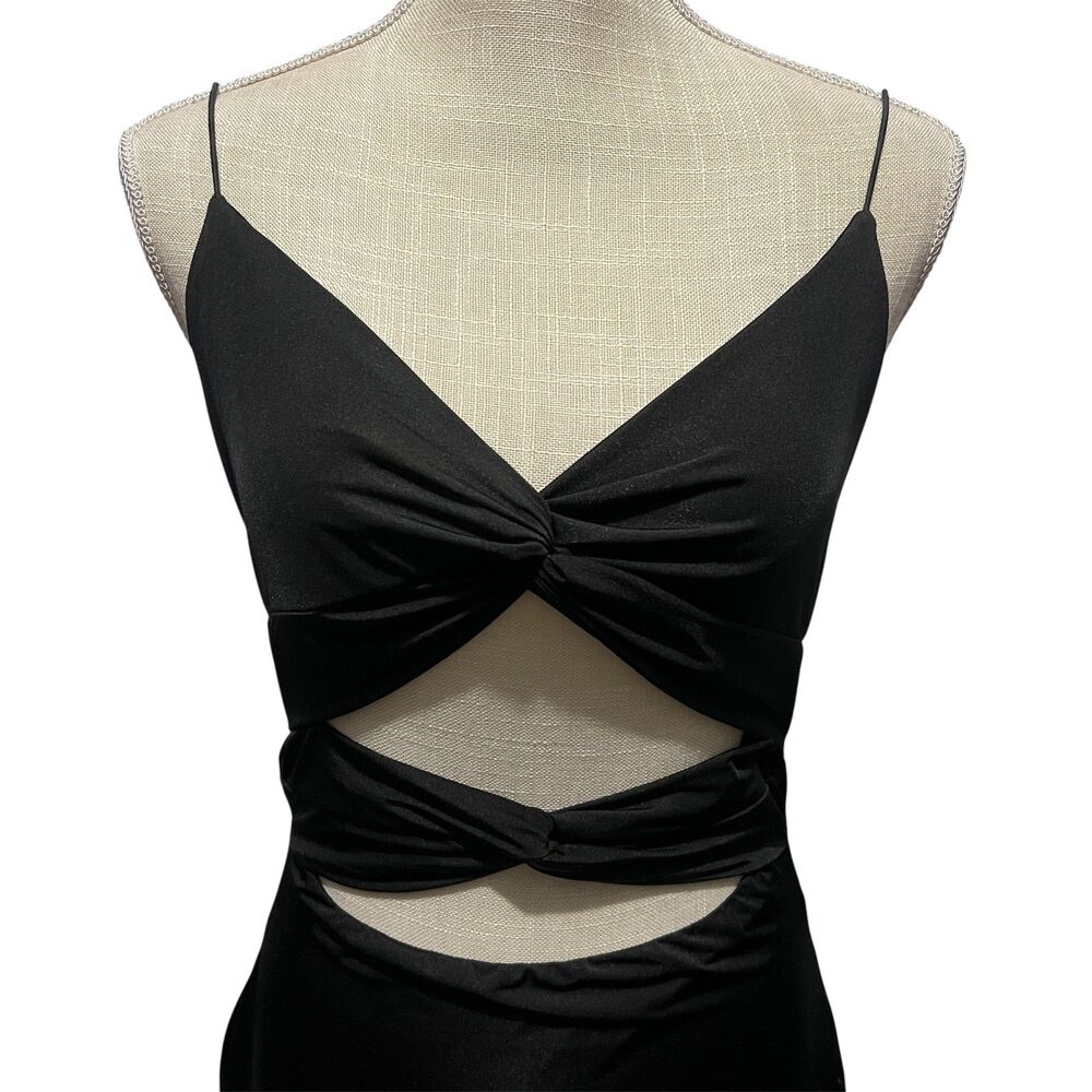 Windsor Black Twist Front Cut Out‎ Detail Mini Dress Large Y2K Party Bodycon - Picture 4 of 6